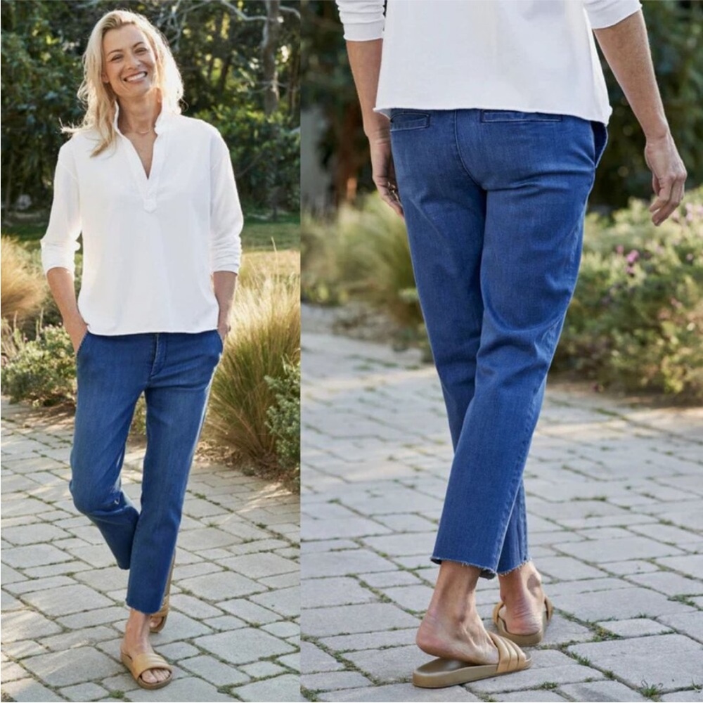 FRANK & EILEEN Jeans WICKLOW Italian Chino Denim Pants Size 12 Blue Crop…